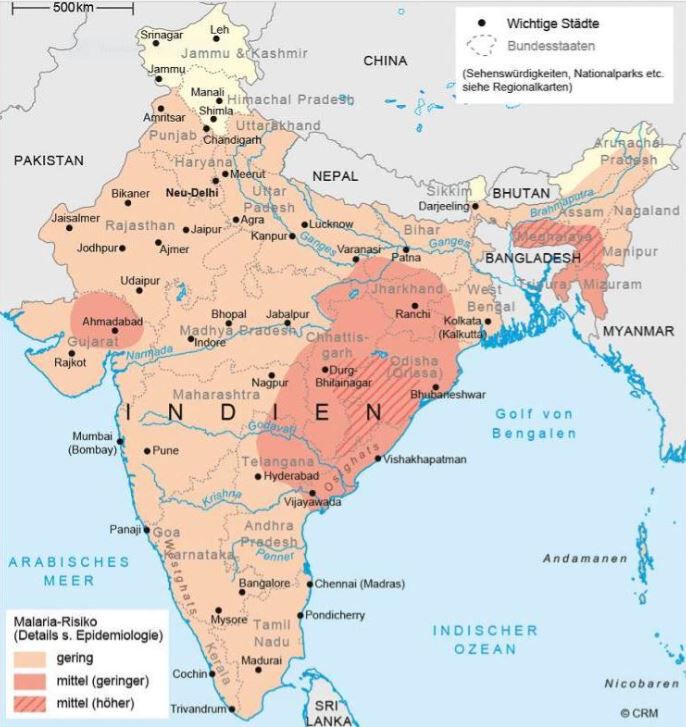 Malaria Indien Karte